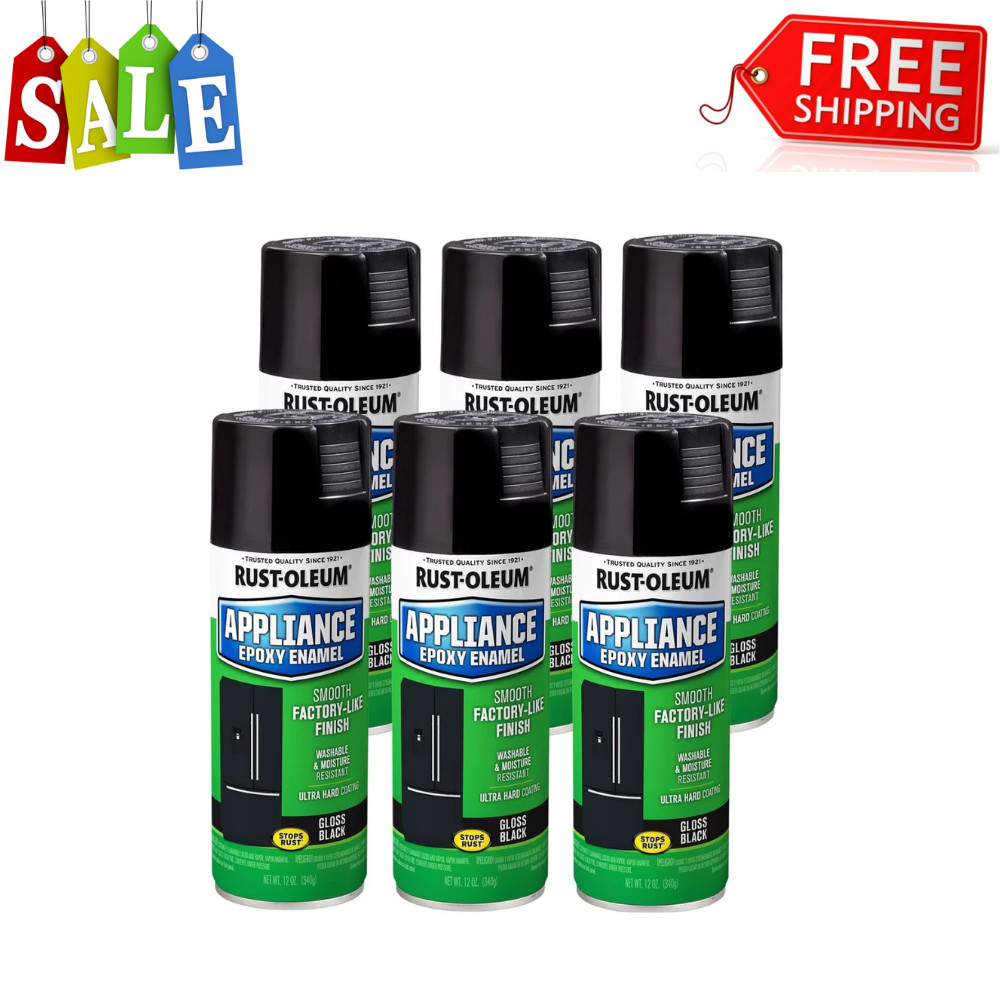 (6 pack) Black, Rust-Oleum Specialty Gloss Appliance Epoxy Spray Paint, 12 oz