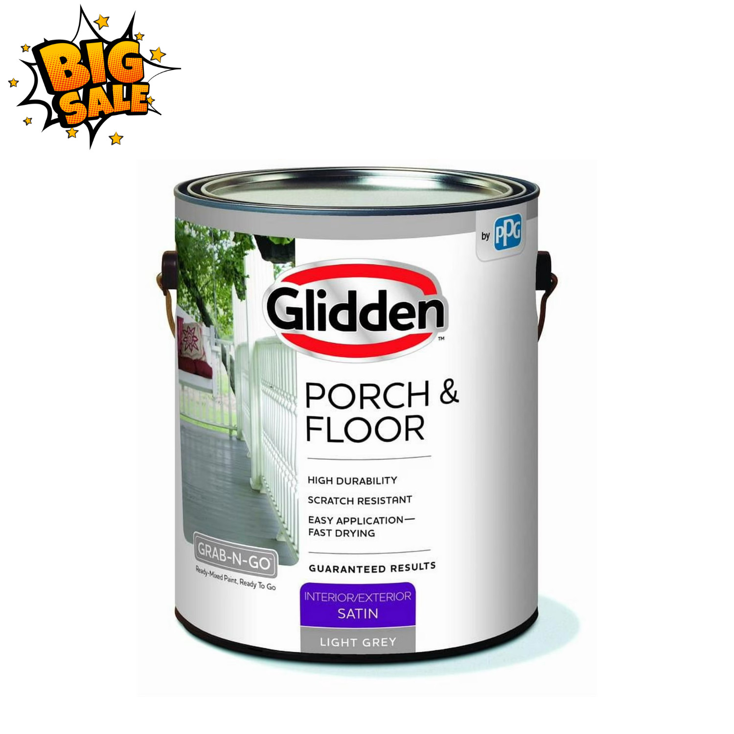 Glidden Porch Floor Paint Primer 1Gal Light Gray Satin Interior Exterior