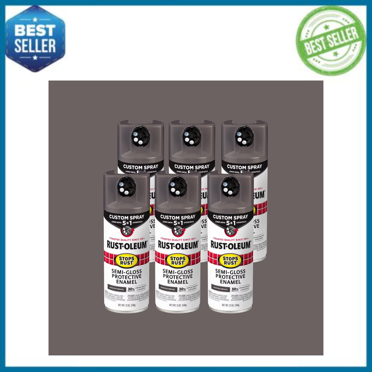 Rust-Oleum 376911 Stops Rust 5-in-1 Spray Paint Anodized Bronze 12oz, 6 Pack