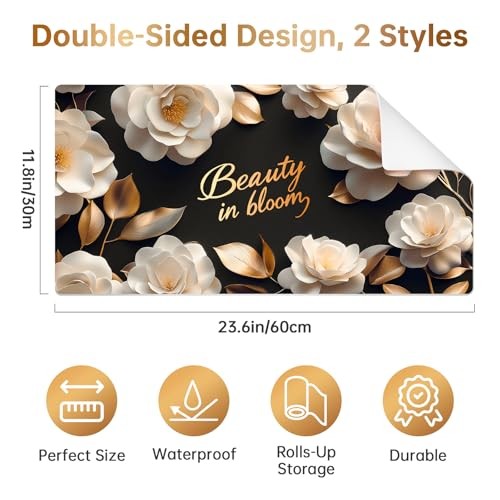 Dual-Sided Synthetic Leather Decorative Makeup Mat for Crafting, White Camellia