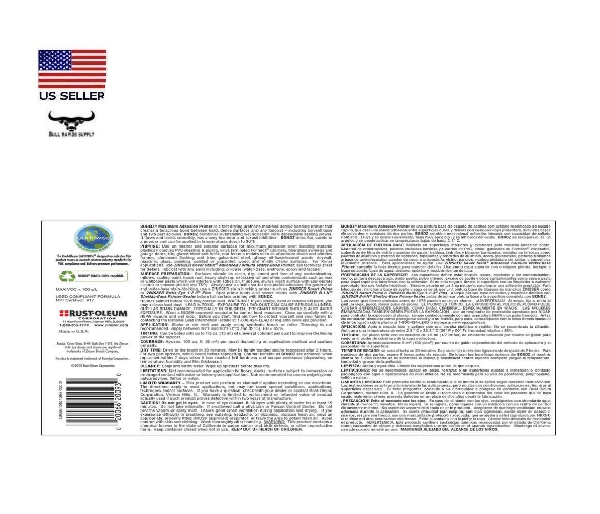 Zinsser Bondz Interior/Exterior Maximum Adhesion Primer – 1 qt.