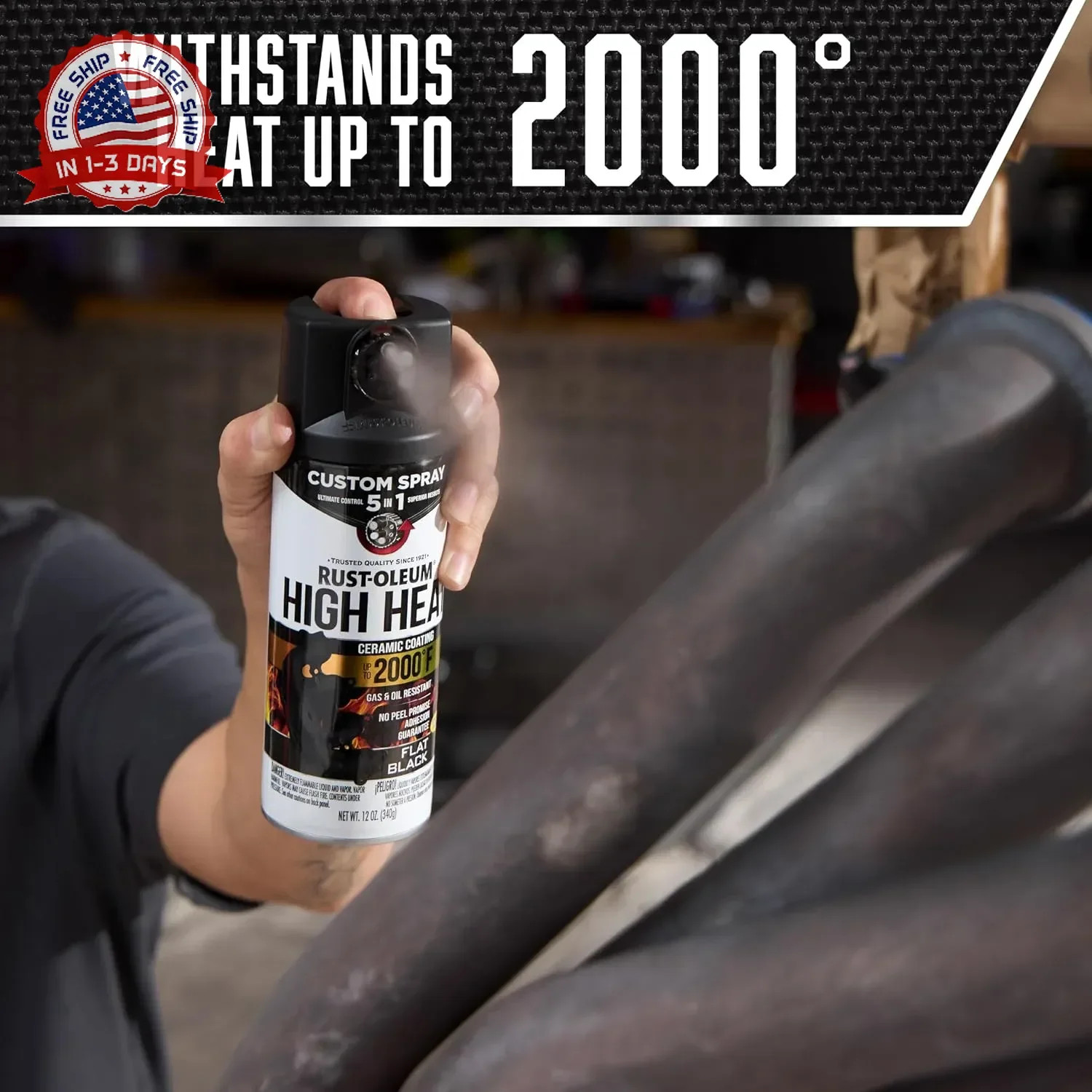 Rust-Oleum Automotive High Heat Spray Paint Custom Spray 5-in-1, 12 oz, Flat Bla