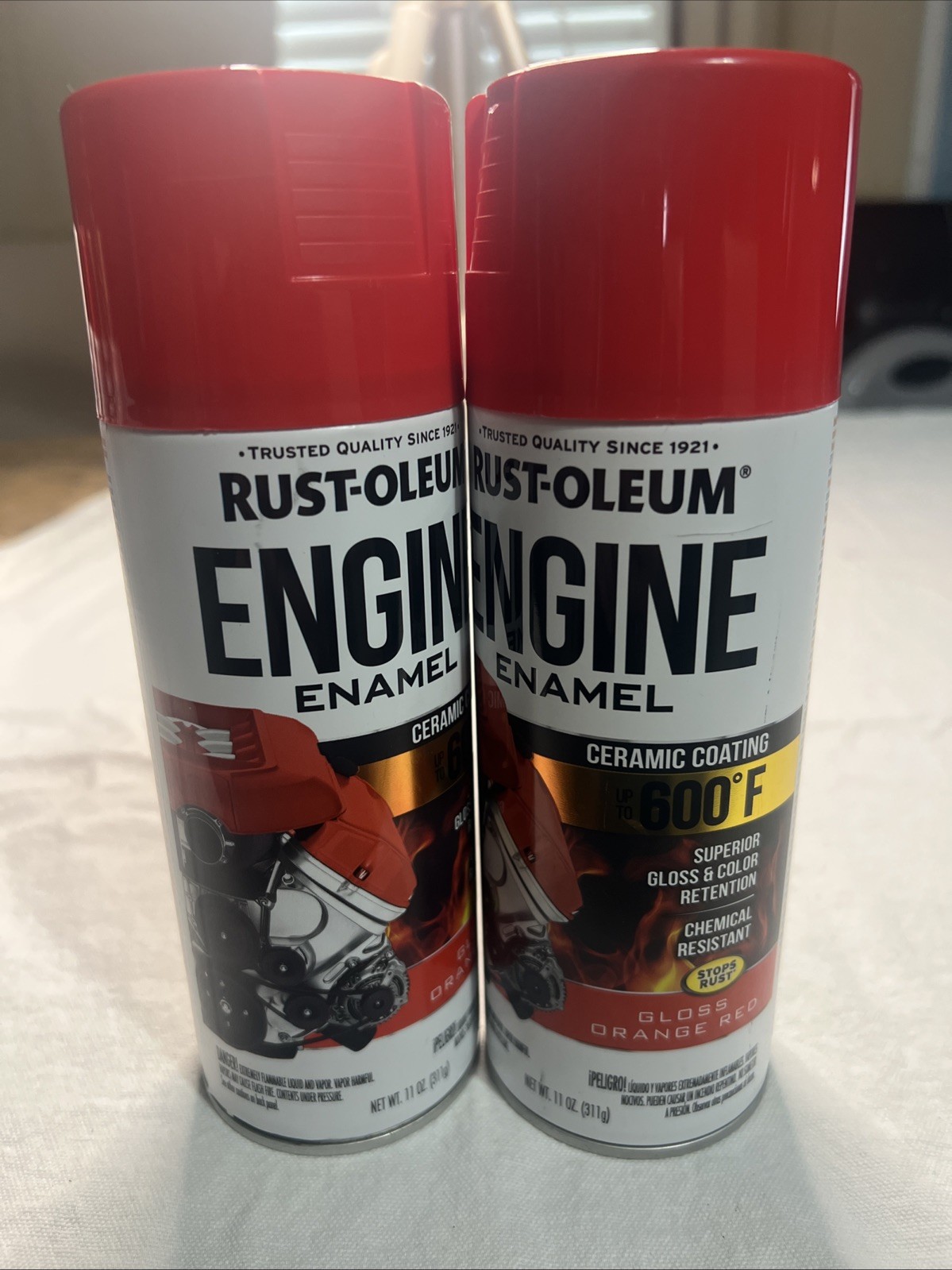 LOT OF (2) RUSTOLEUM GLOSS CHEVY ORANGE/RED ENGINE ENAMEL CERAMIC COATING