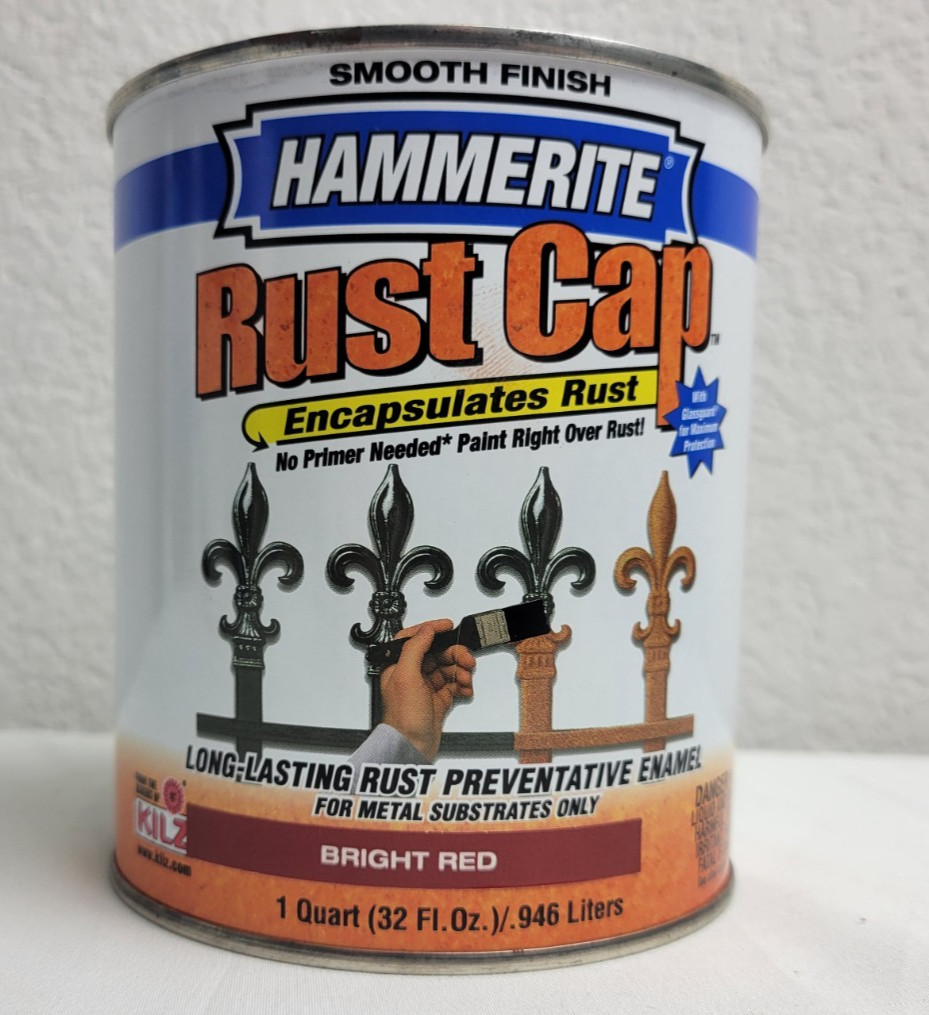 Hammerite Rust Cap Smooth Finish Bright Red Quart 32 oz. Excellent Can!