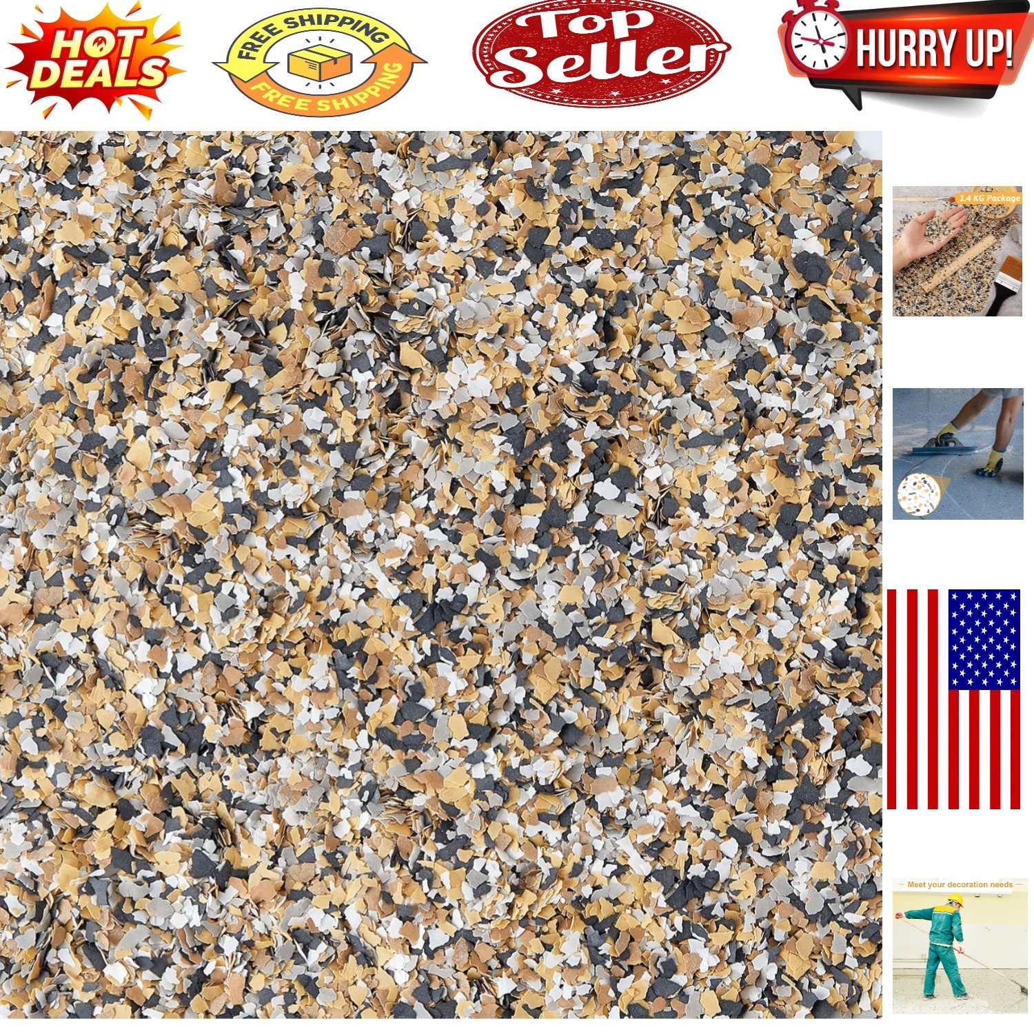 Vibrant 1400g Decorative Floor Flakes Kit for Epoxy & Concrete Surfaces