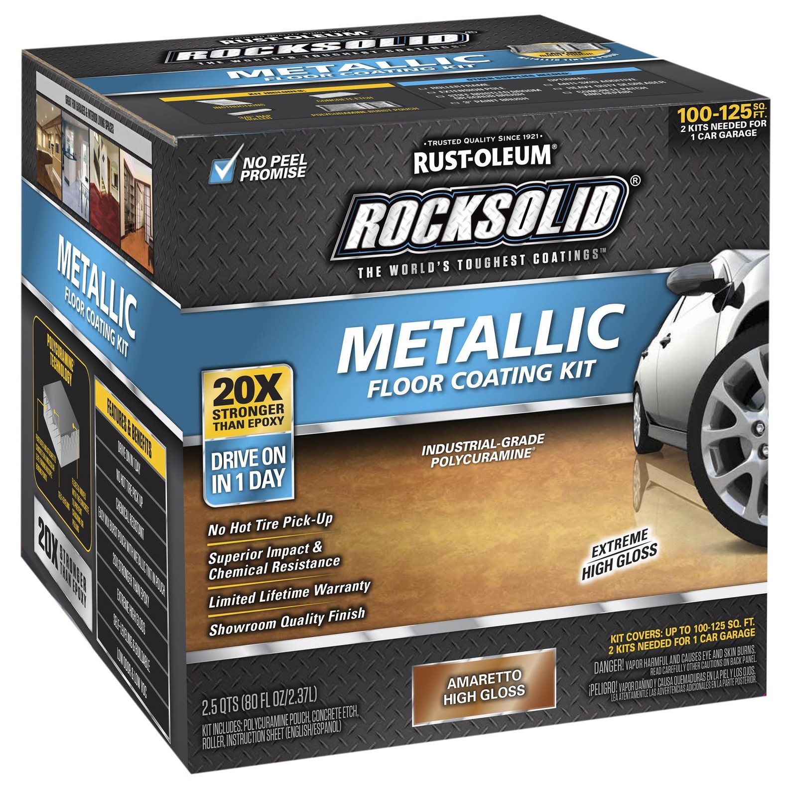 RockSolid Metallic Floor Coating Kit, Amaretto, High Gloss, 80 Oz – 299741