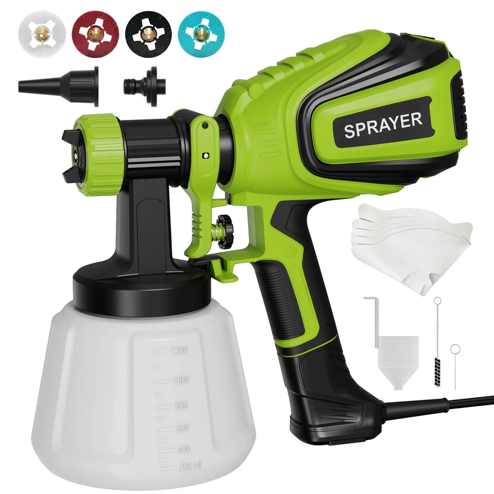 Paint Sprayer 700W, Electric HVLP Paint Spray Gun, with 4 Nozzles and 3 Patte…