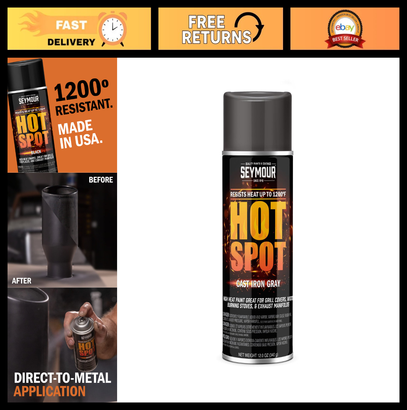 Automotive Spray Paint Cast Iron Gray 12oz – High-Quality Durable Finish, 1 Pack