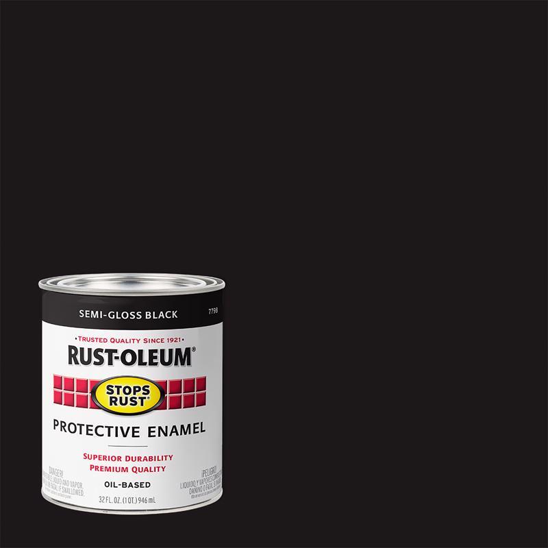 Rust-Oleum 7798-502 STOPS RUST Protective Enamel, Semi-Gloss, Black, 1 qt Can