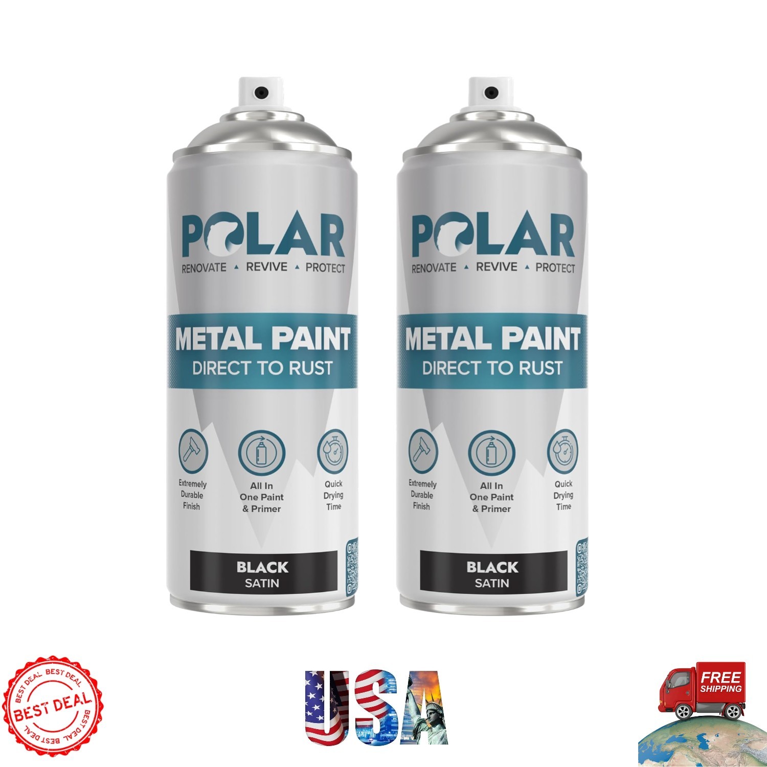 Satin Black Rust-Resistant Spray Paint – Quick Dry, 2 Pack for Outdoors