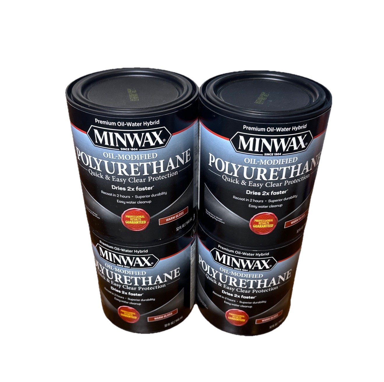 Minwax Water-Based Oil-Modified Polyurethane Warm Gloss Clear 1 Qt Stain Lot 4