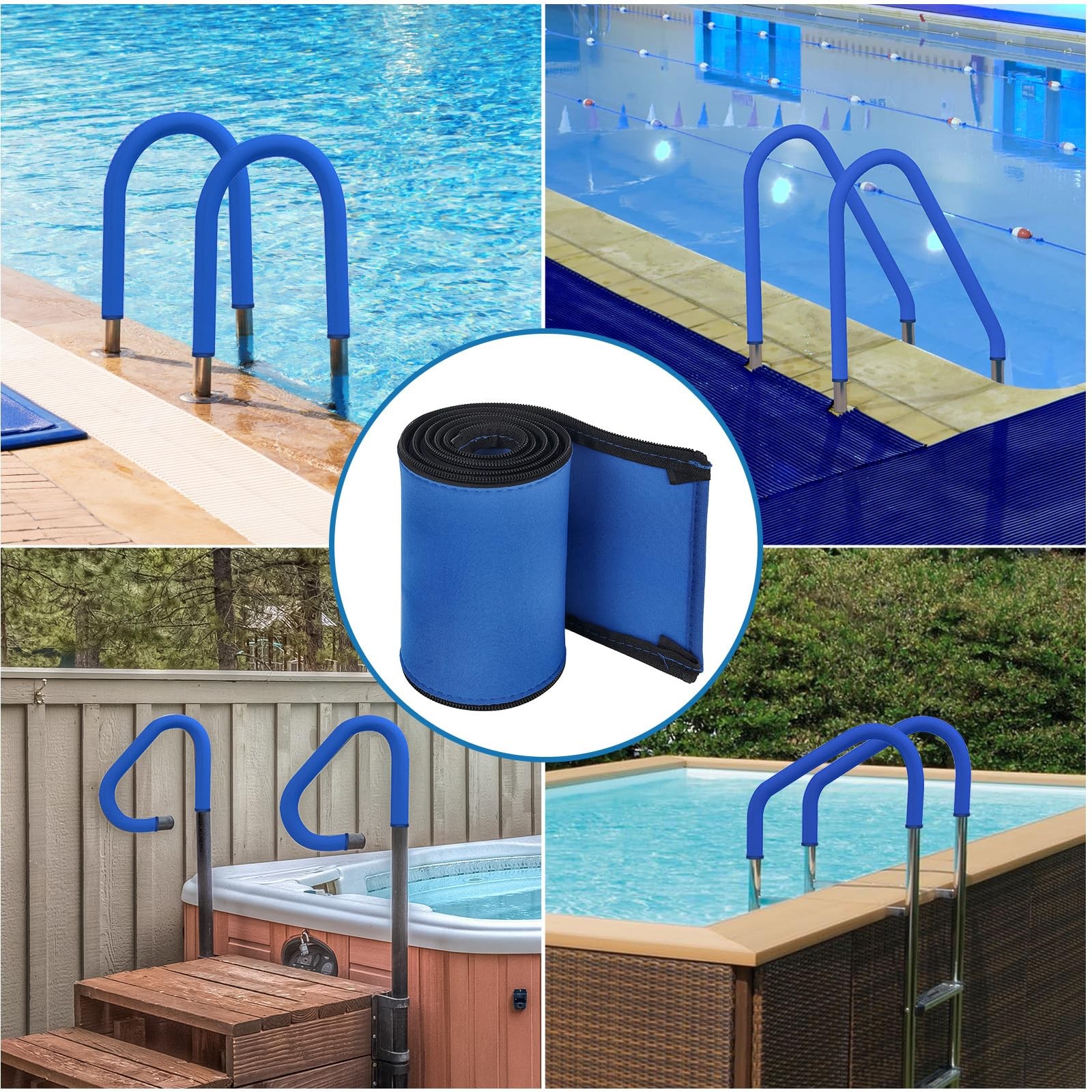 KETNET Pool Handrail Covers with Zippers for Inground Swimming 8ft-1pc, Blue
