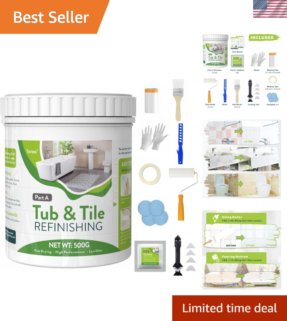 17oz Low Odor Tub and Tile Paint Kit – DIY Bathroom Refinishing Made Easy
