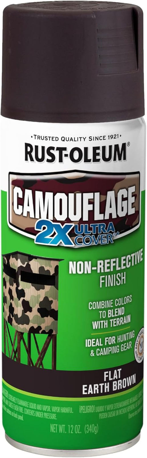 279178 Camouflage 2X Ultra Cover Spray Paint, 12 Oz, Flat Earth Brown