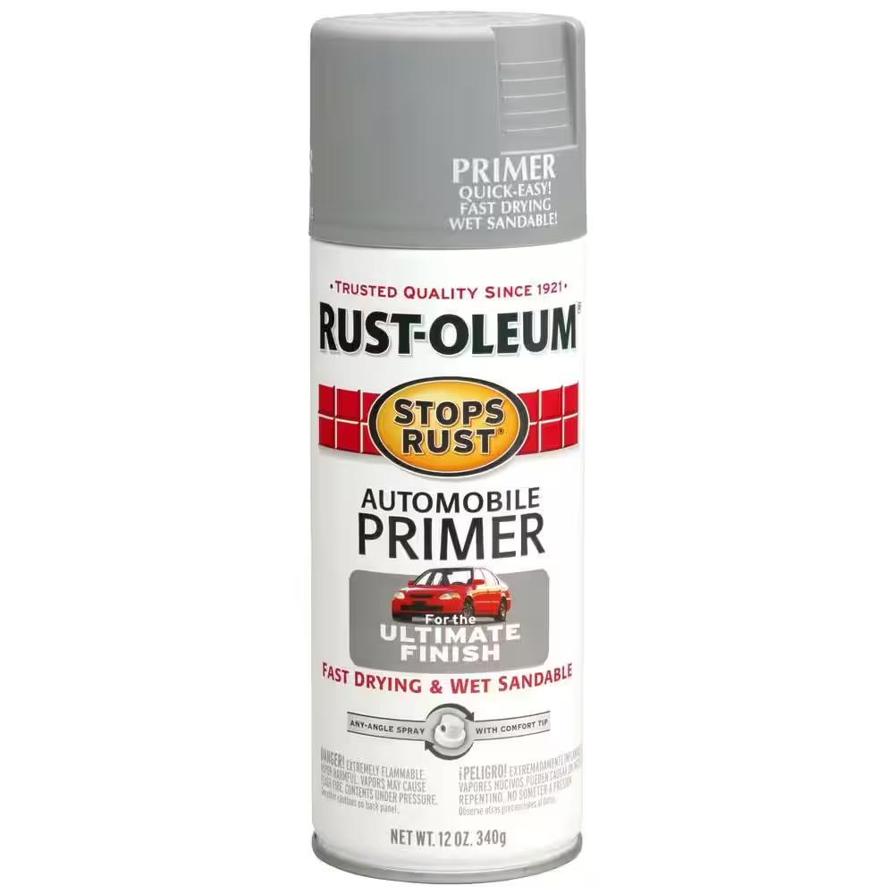 12 Oz. Flat Light Gray Automotive Primer Spray | Stops Rust Auto Oz Of Paint New