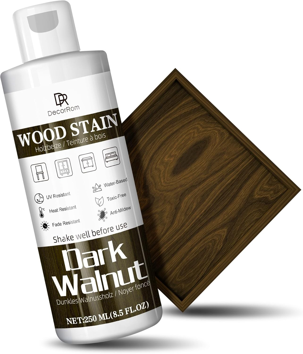 Dark Walnut Wood Stain 8.5oz Water Based Wood Stain Matte Wooden Fast Drying
