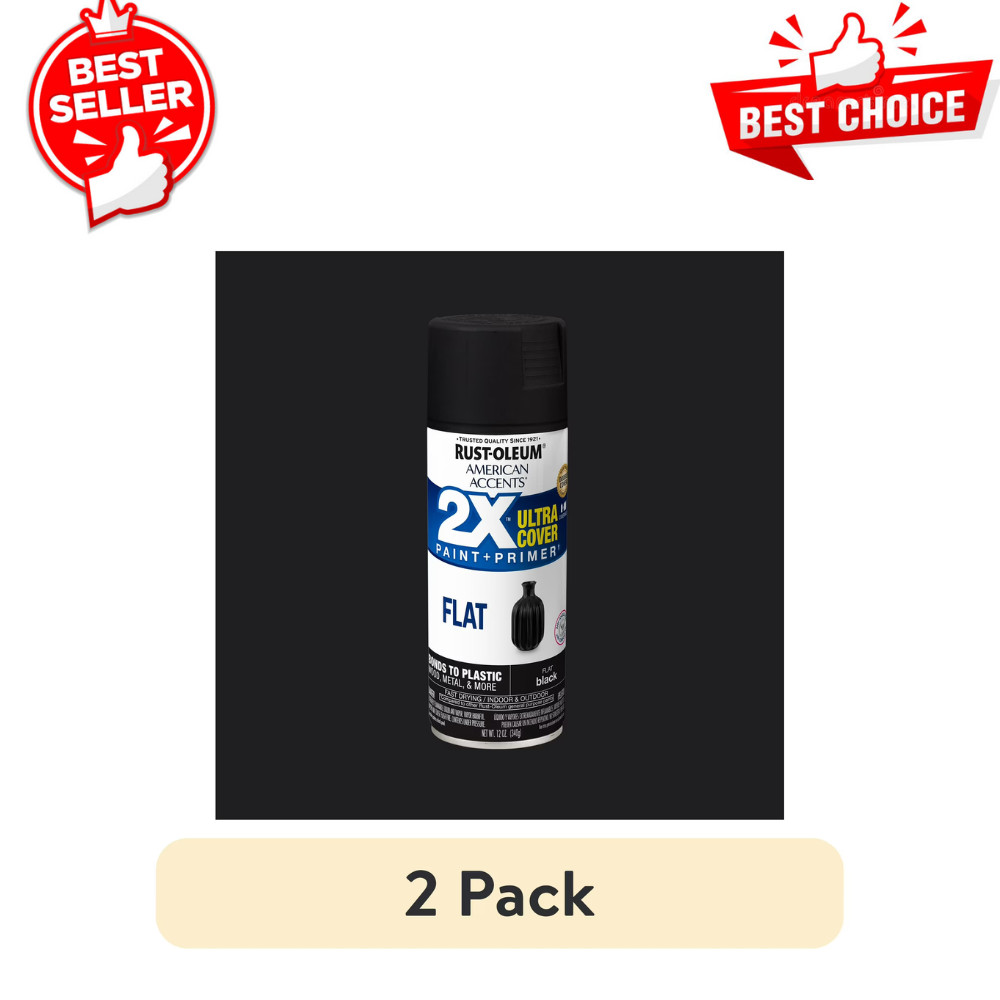 2 Pack Rust-Oleum Flat Black Spray Paint 2X Ultra Cover, 12 oz, Quick Dry Paint