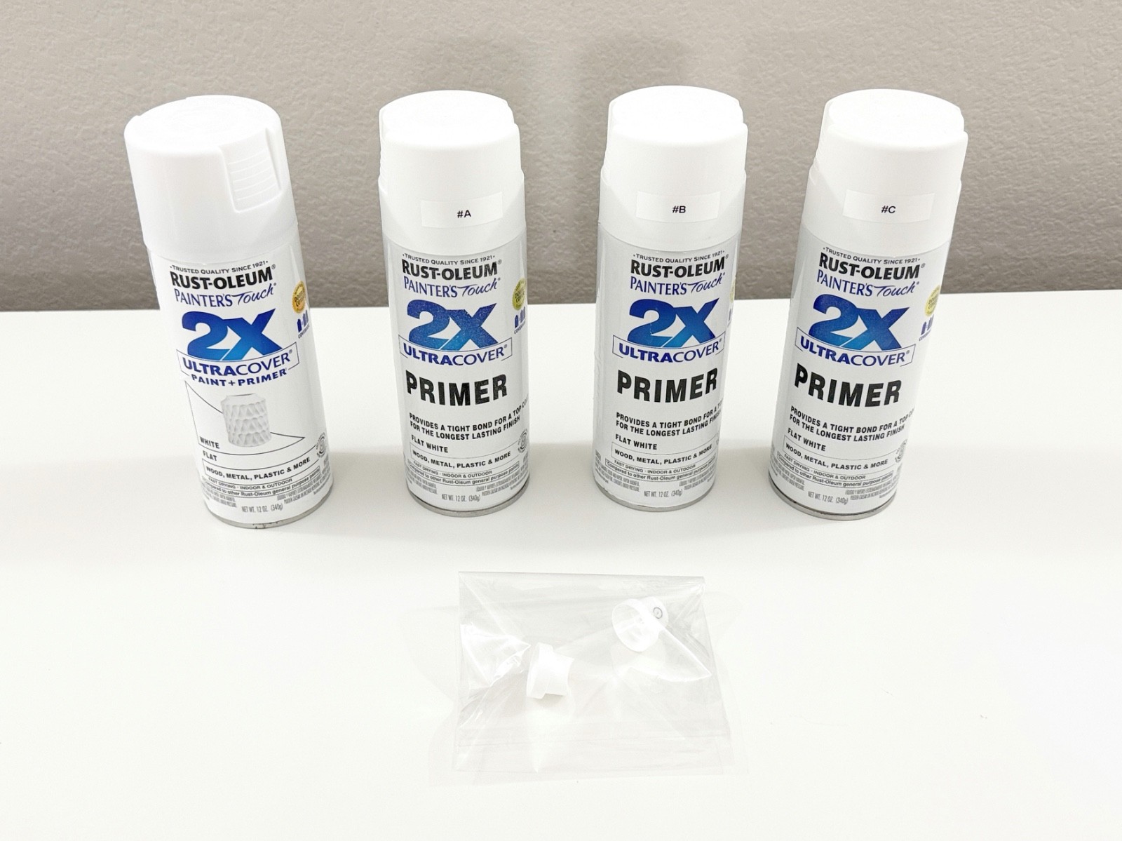 Rustoleum Spray Paint White + Primer Set, 1 New 3 Used, Sold As Is 4pcs