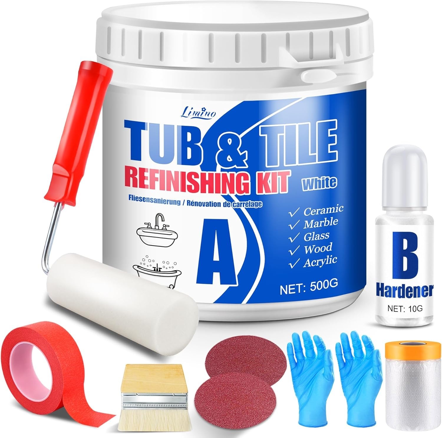Tub and Tile Refinishing Kit – 17oz Semi-Gloss White Tile Paint with Tools