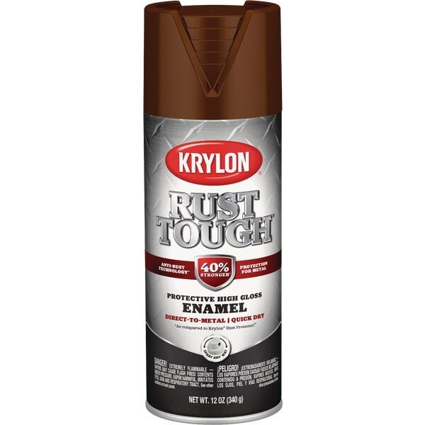 6-Krylon Rust Tough 12oz Gloss Alkyd Enamel Spray Paint Leather Brown K09263008