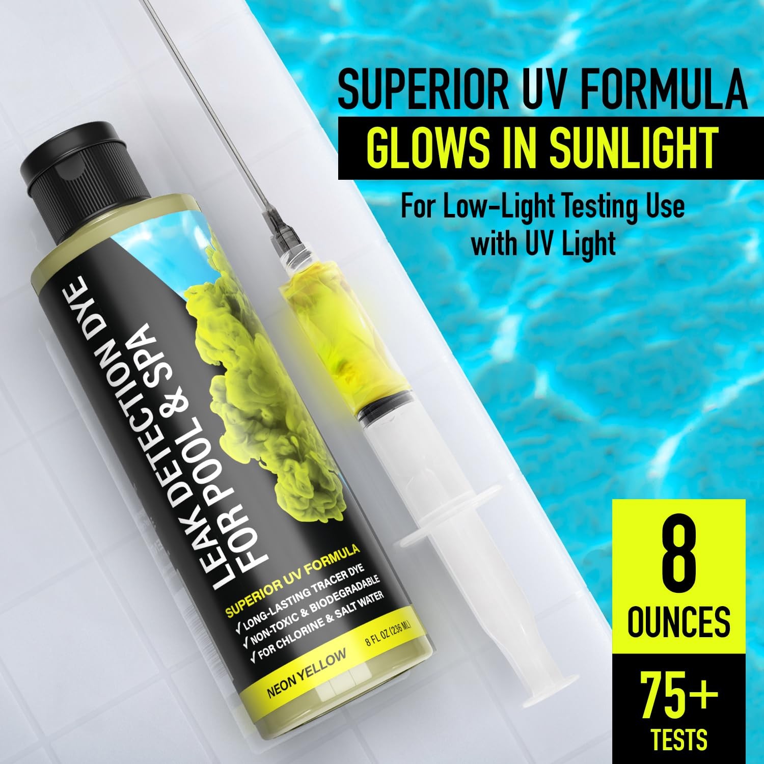 Pool Leak Detection Dye Kit – with 2 Precision Applicators Fluorescent Yellow