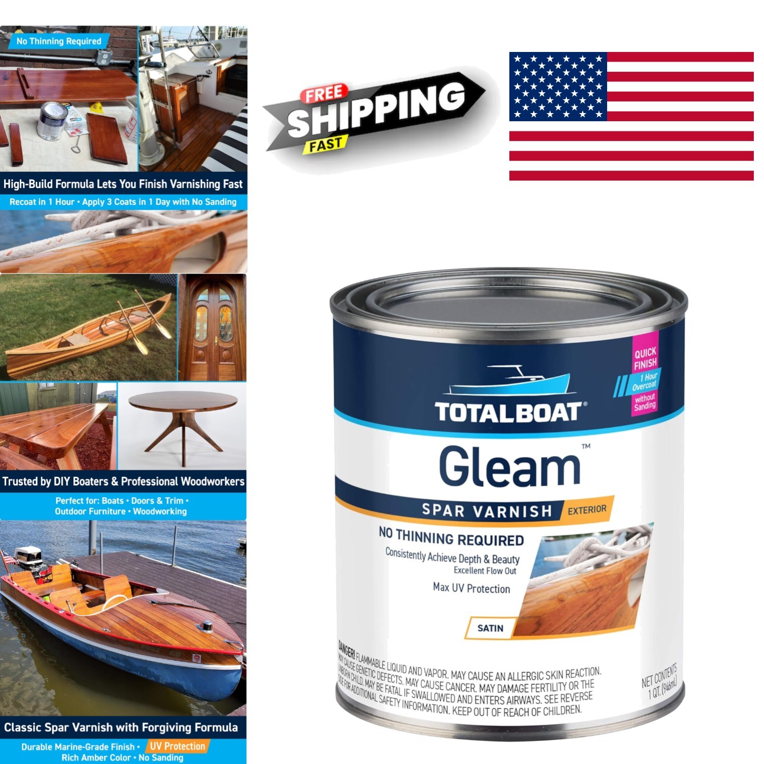 Waterproof Polyurethane Varnish Quart Satin Finish for Marine and Furniture