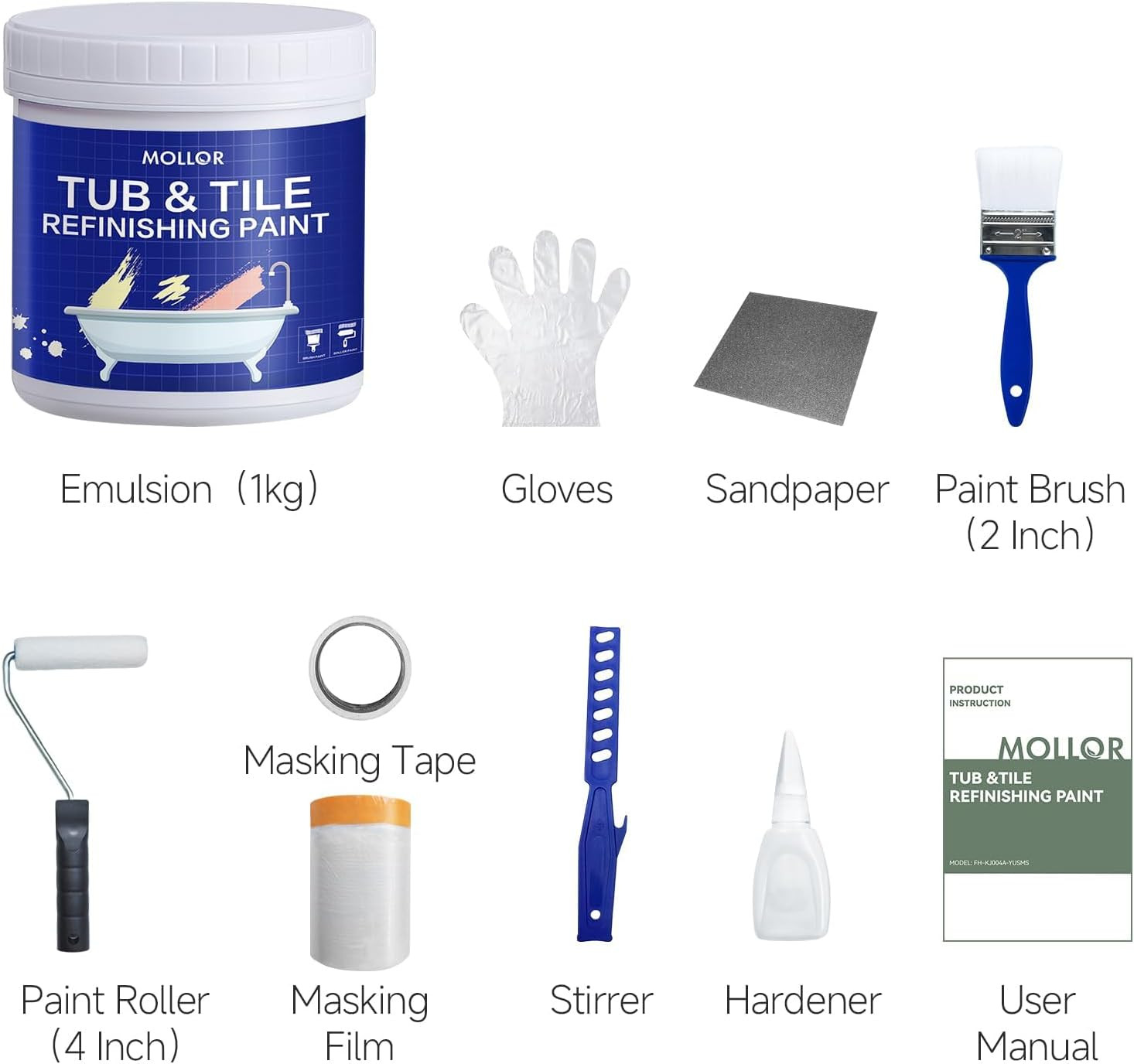 Tub and Tile Refinishing Kit with Tools, 35Oz White Tile Paint Water Based & Low