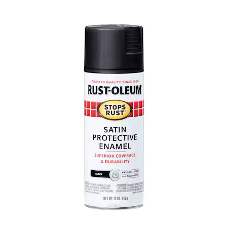 Rust-Oleum 7777830 Spray Paint, Black, Satin, Solvent, 12 Oz