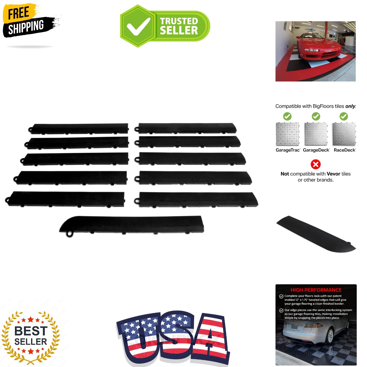 11-Piece Male Transition Edge Kit for Garage Flooring – RaceDeck Compatible