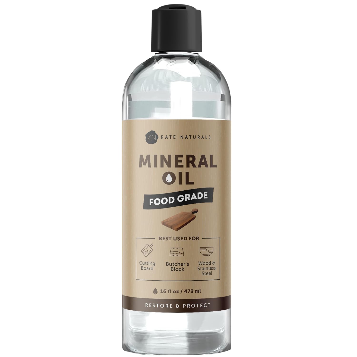 Kate Naturals Mineral Oil for Wood Cutting Board, Butcher 16 fl oz, Clear