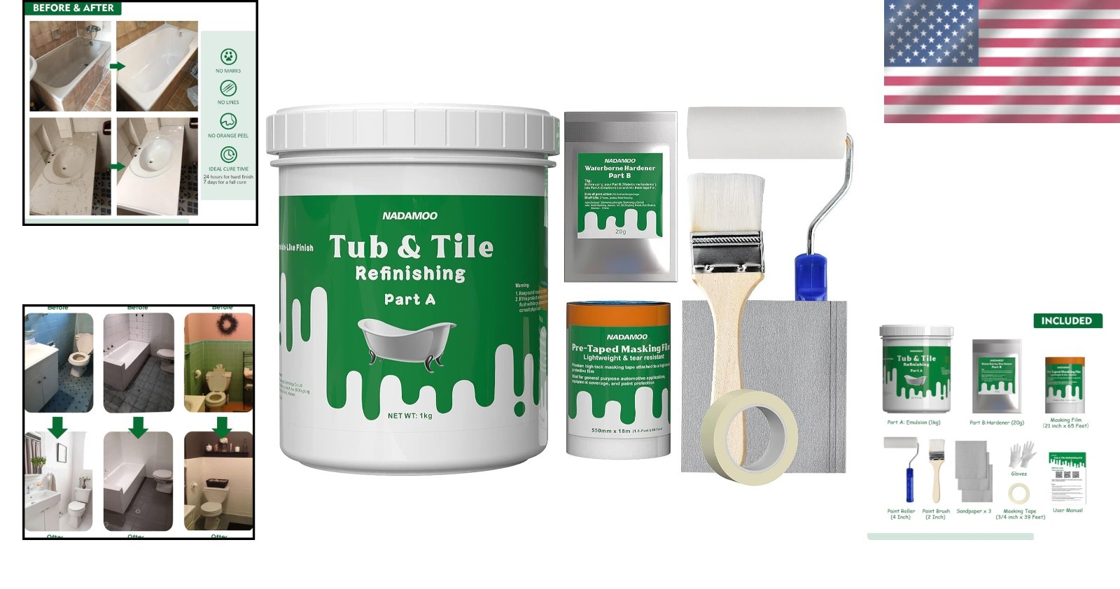 Professional Quality Tub and Tile Refinishing Kit – Non-Toxic, Waterproof Finish