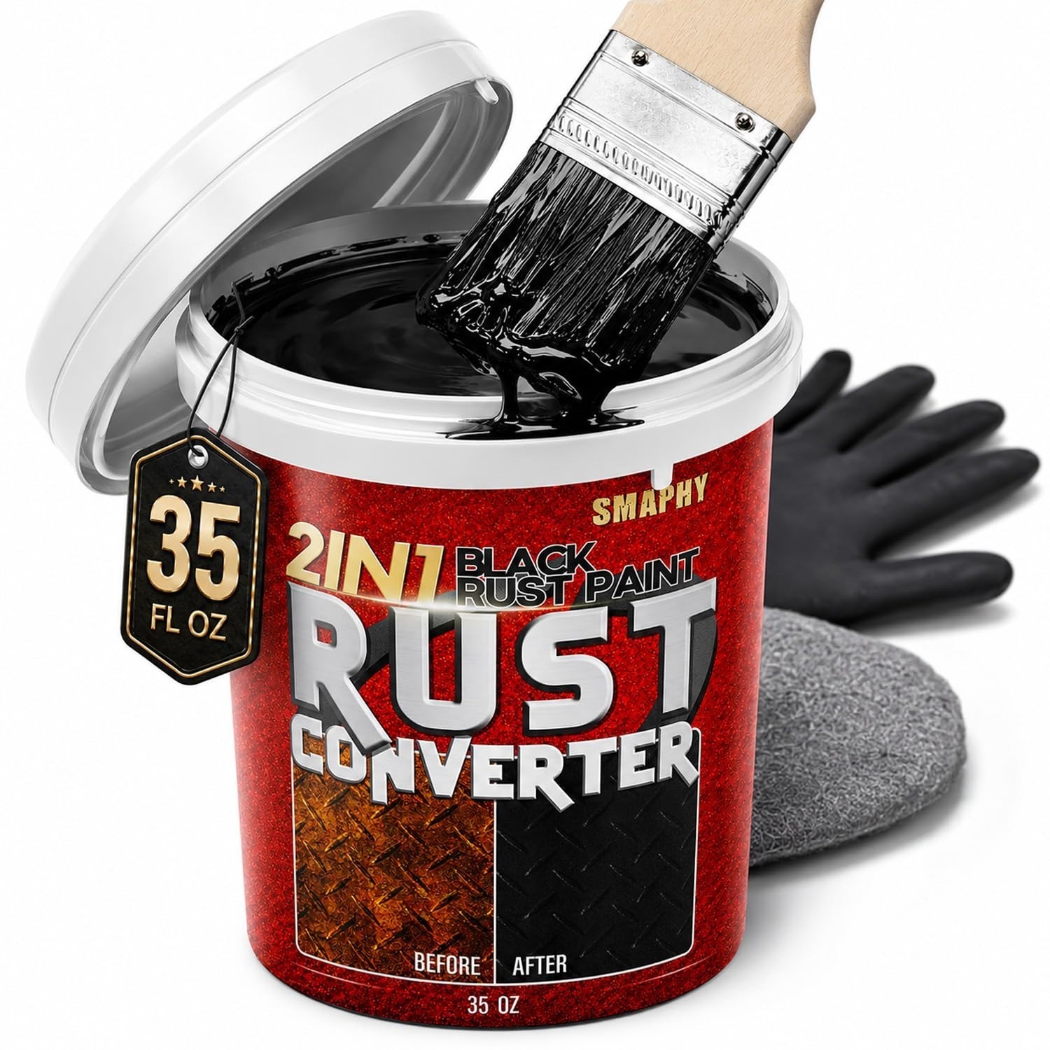 2 in 1 Rust Converter Paint & Metal Primer – 35 oz Matte Black