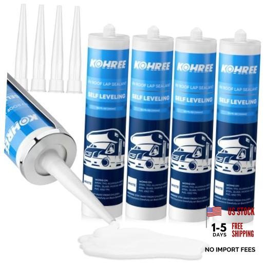 RV Roof Sealant Pack, Self-Leveling Lap Sealant White, RV Caulking for 4
