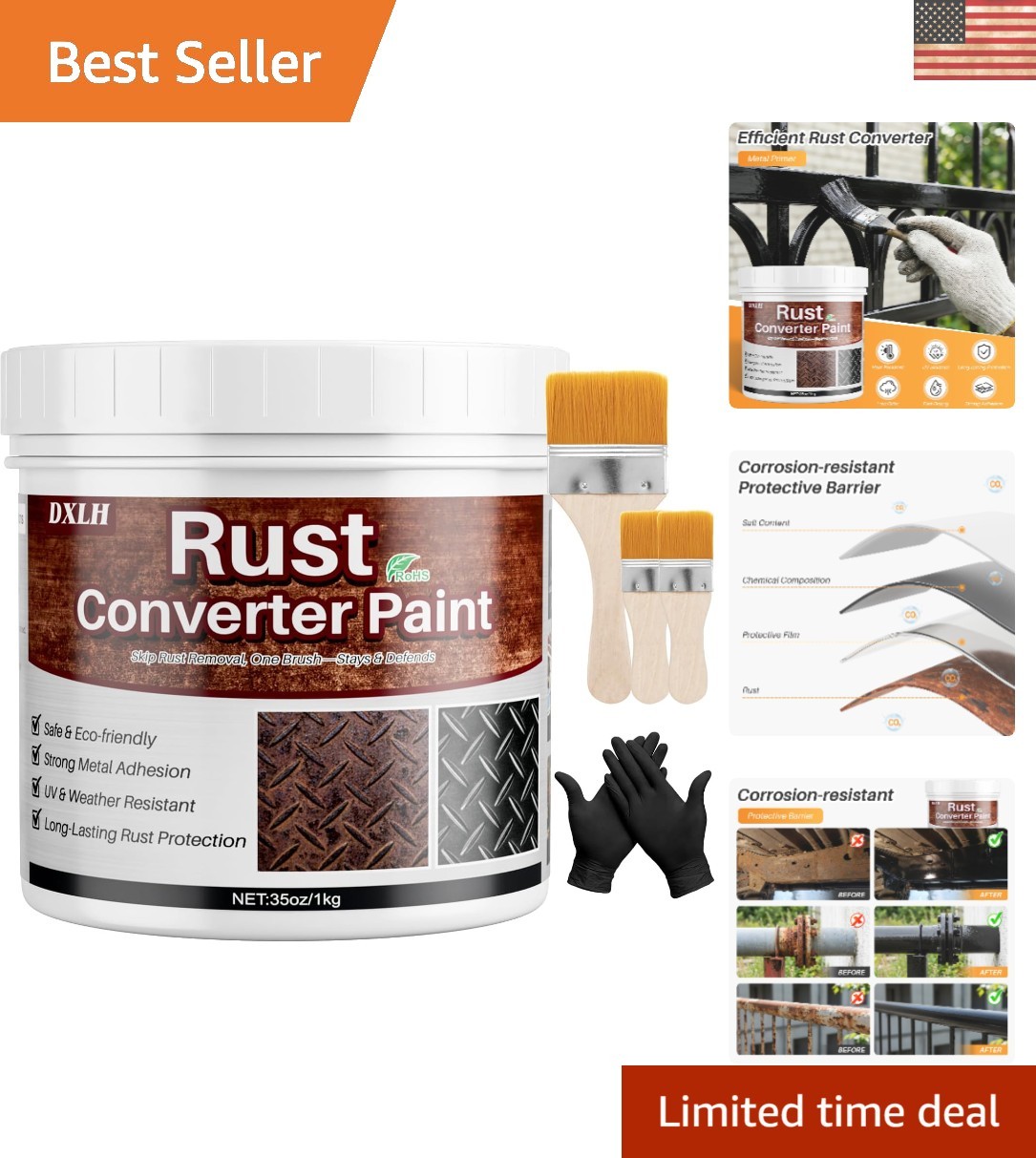 35oz Waterproof Rust Reformer Paint – Fast Drying Metal Primer, No Sanding