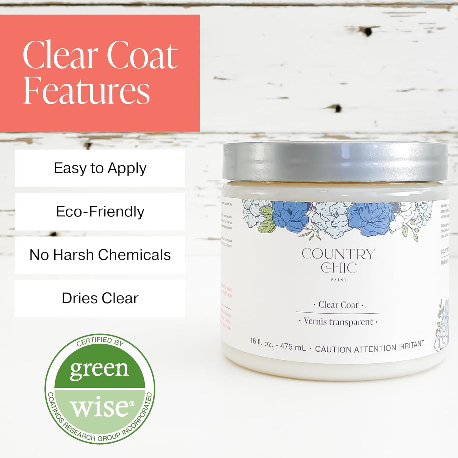 Clear Coat Pint (16Oz) – Eco-Friendly Clear Satin Sheen Top Coat for Chalk Style