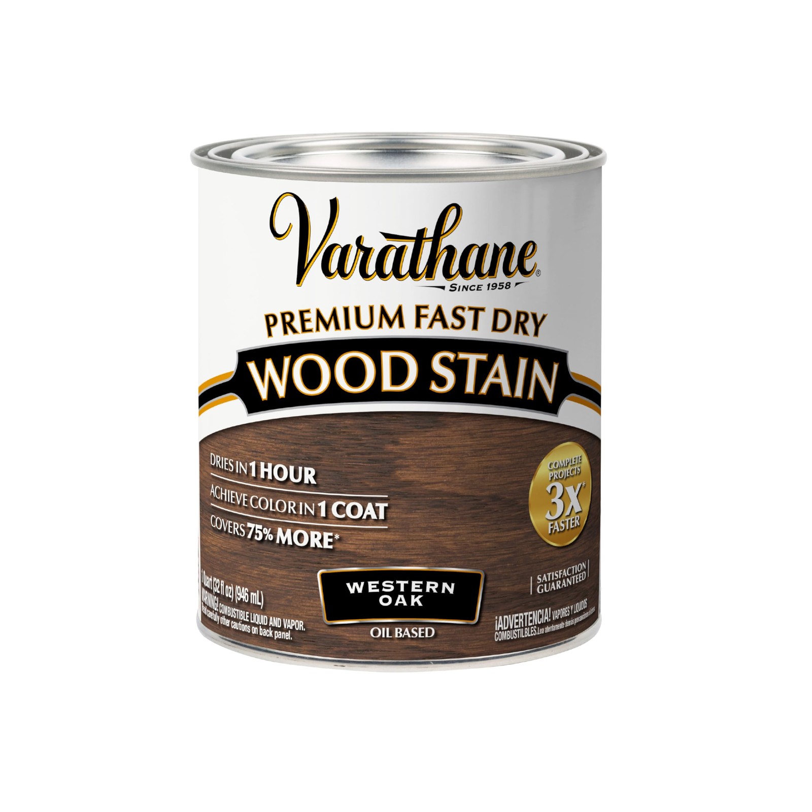 Varathane Premium Fast Dry Wood Stain | 1 Hour Quart (Pack of 1), Western Oak