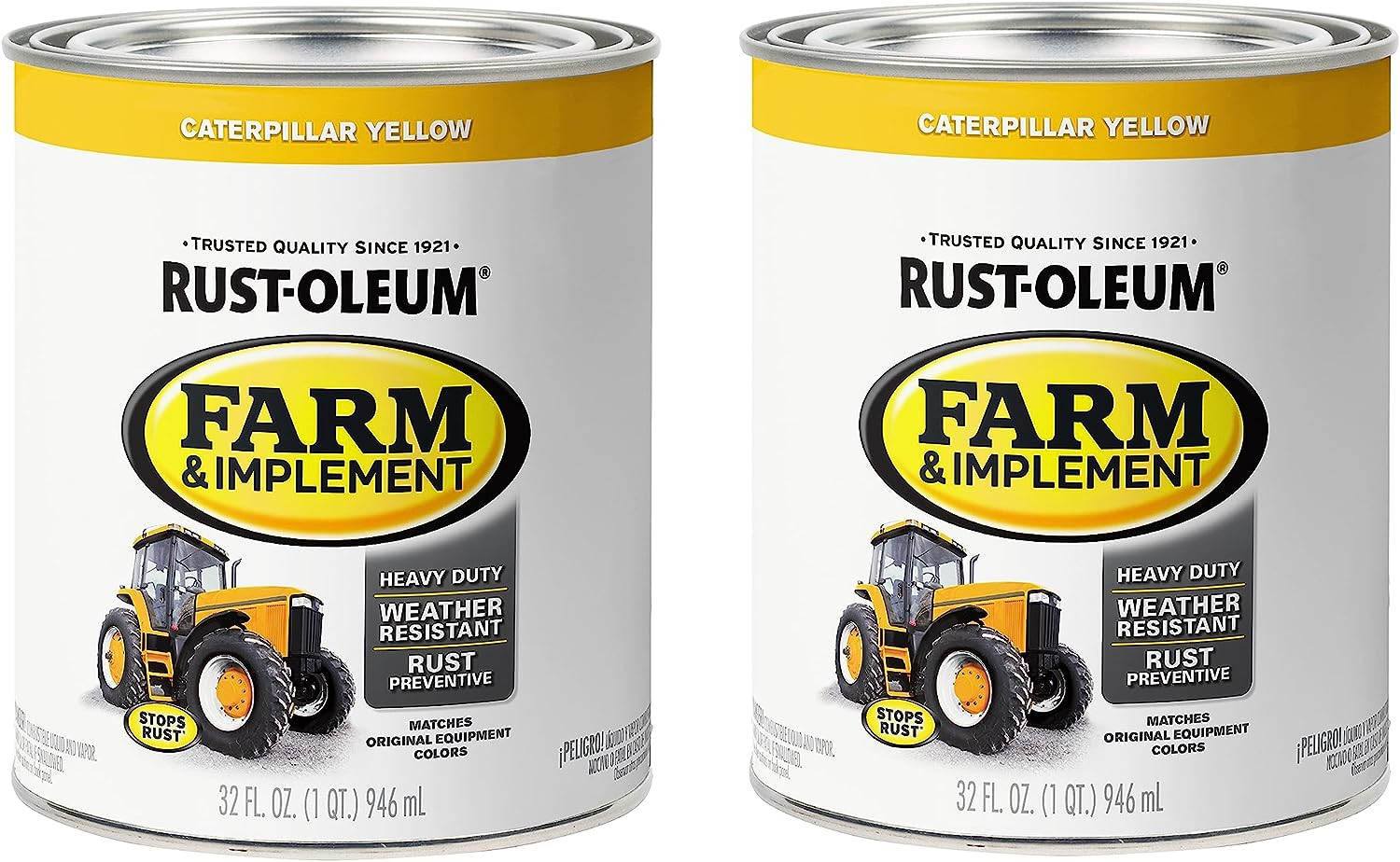 Rust-Oleum Farm & Implement Enamel Paint, Quart, Caterpillar Yellow, Pack of 2