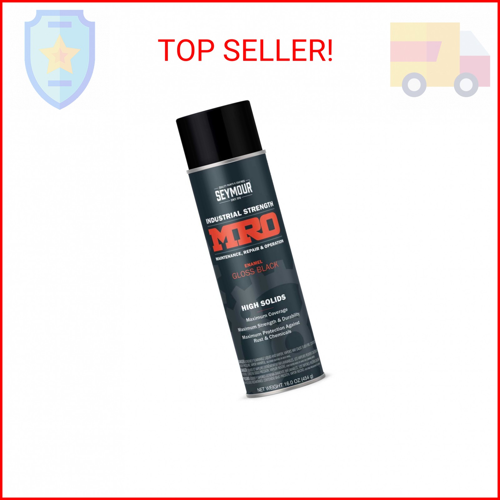 SEYMOUR 620-1415 Industrial MRO High Solids Spray Paint, Gloss Black , 16 Ounce