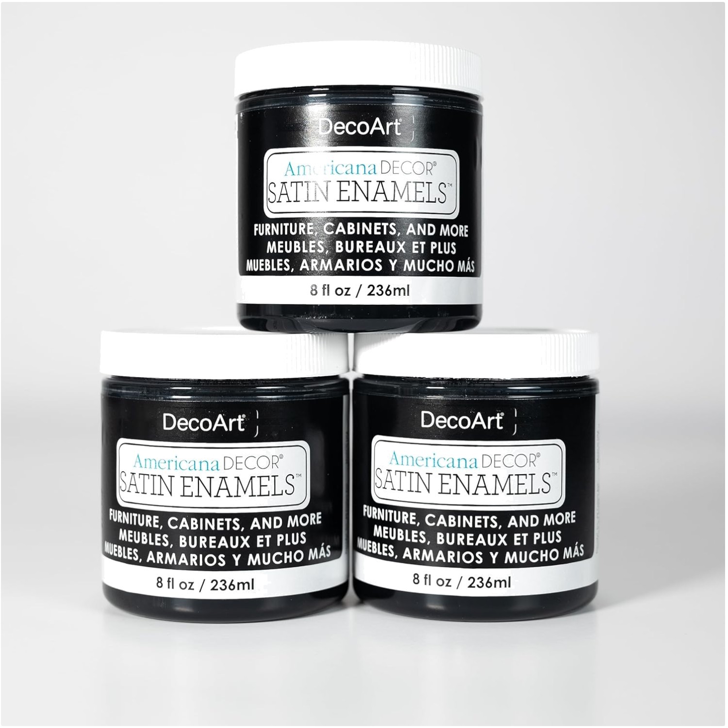 Durable Satin Finish Black Paint – Americana Decor 3 Pack for Furniture & Crafts