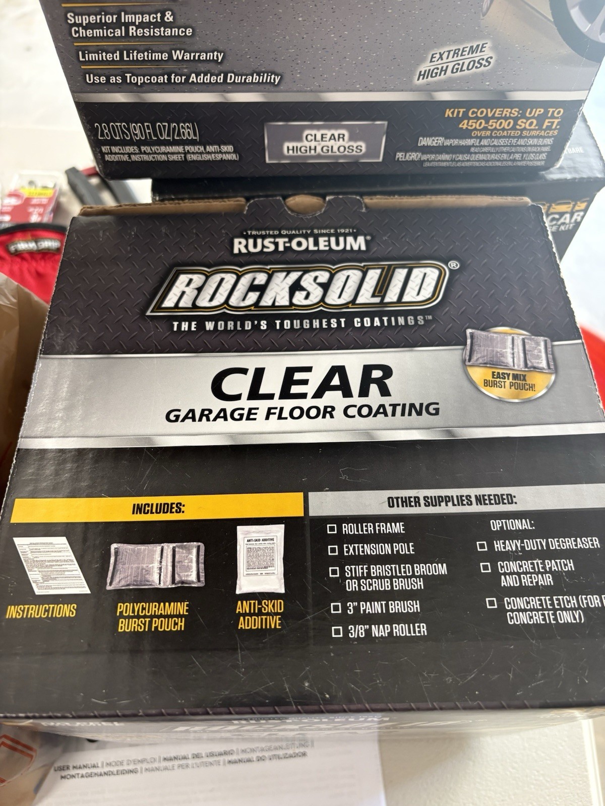 Rust-oleum Rock-Solid Clear Coat Garage Floor Top Coat ($100 PER BOX)
