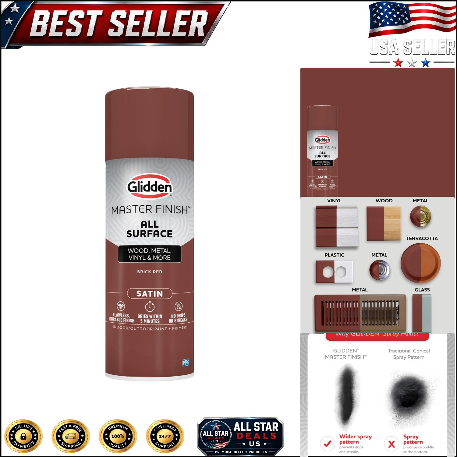 All Surface 12 oz Satin Brick Red Spray Paint and Primer – Fast Drying & Durable