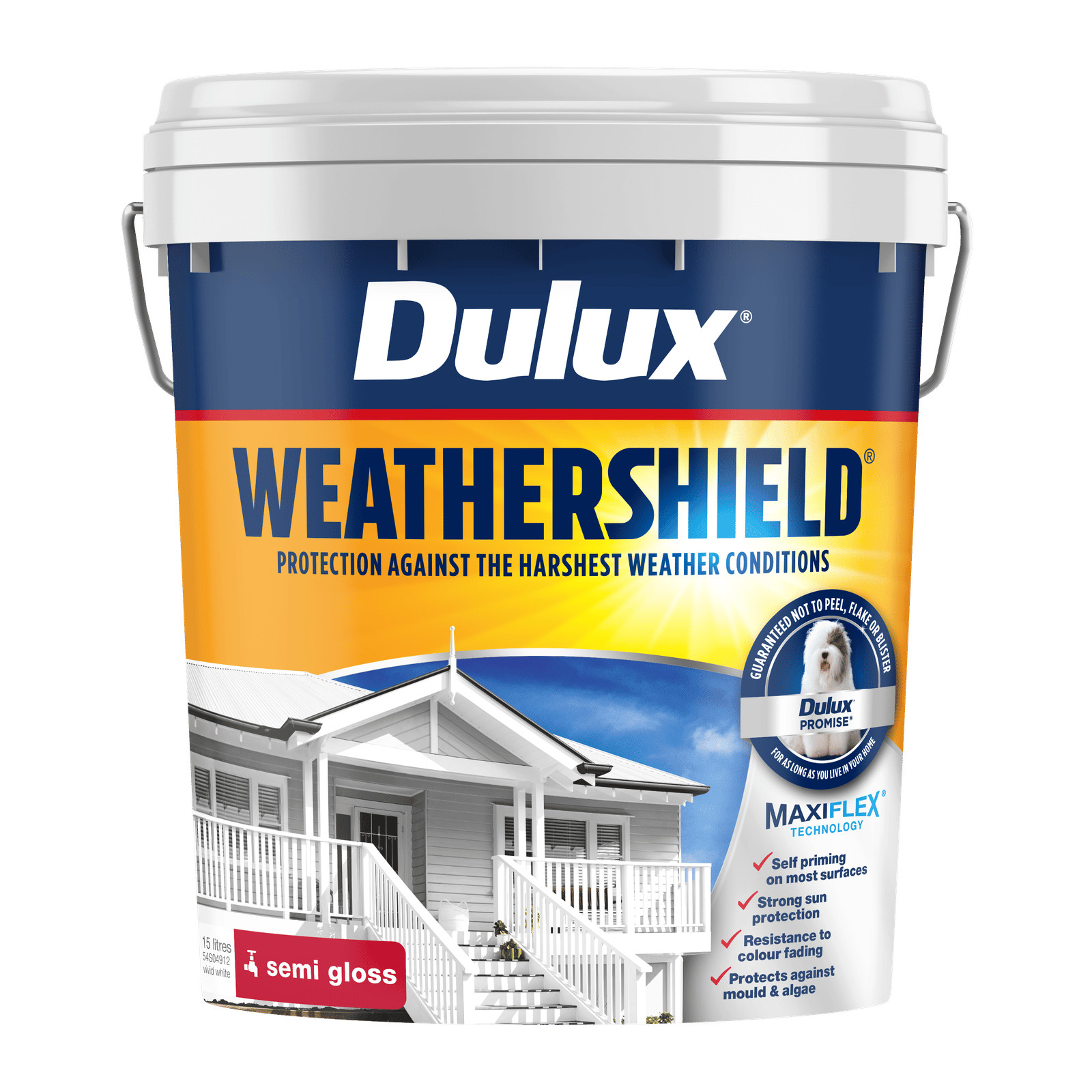 Dulux 15L Vivid White Semi Gloss Weathershield Exterior Paint