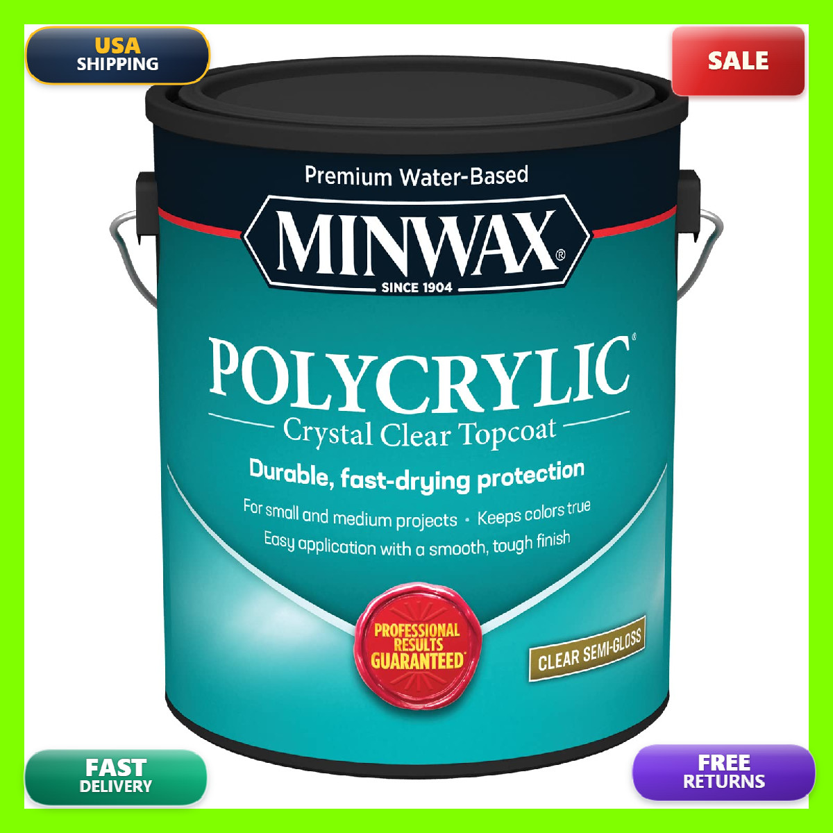 1 Gal Minwax 14444 Clear Polycrylic Water-Based Protective Finish Semi-Gloss