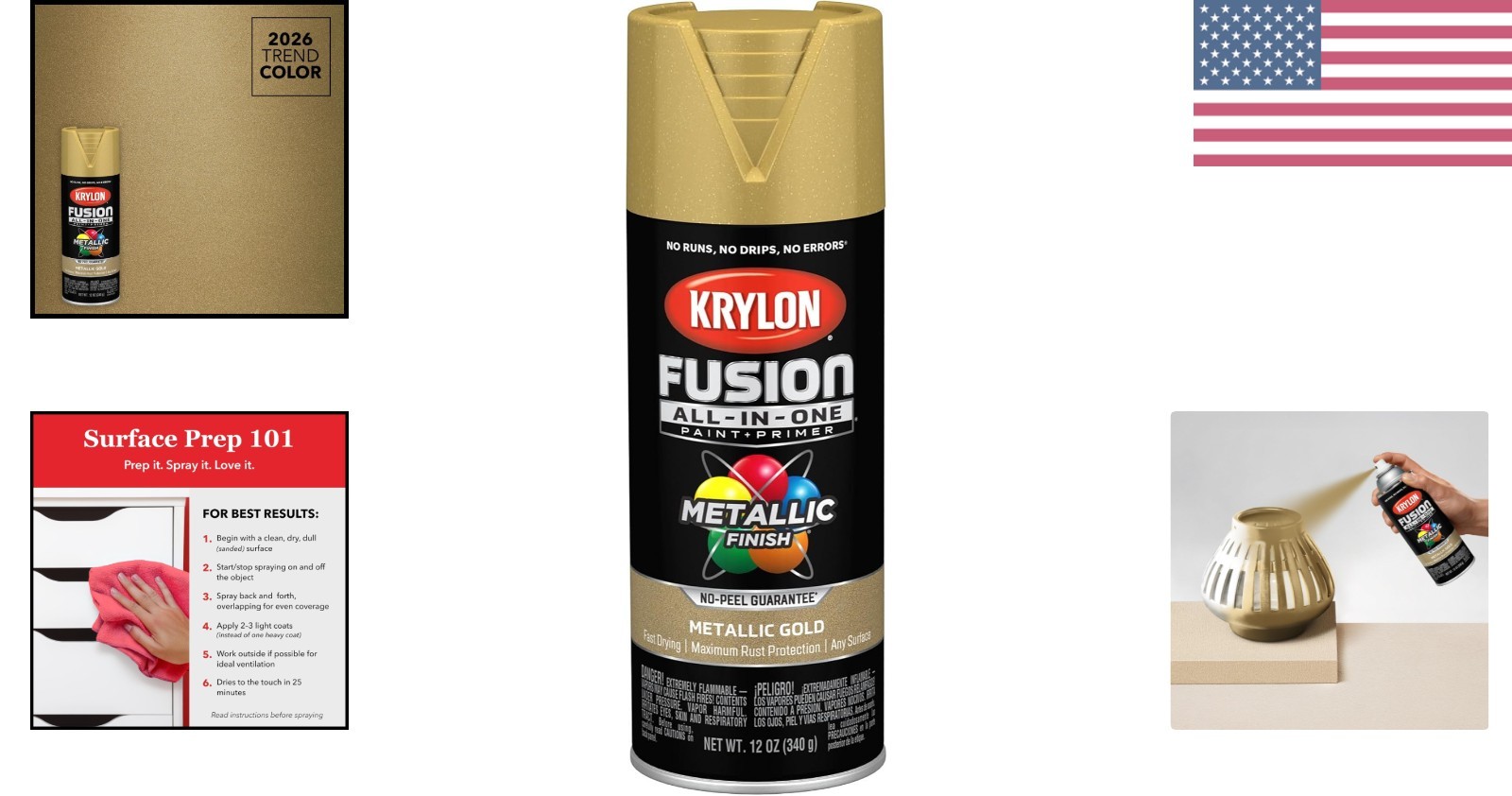Quick-Dry Gold Adhesive Spray Paint, 12 oz Can – Perfect for Indoor/Outdoor Use