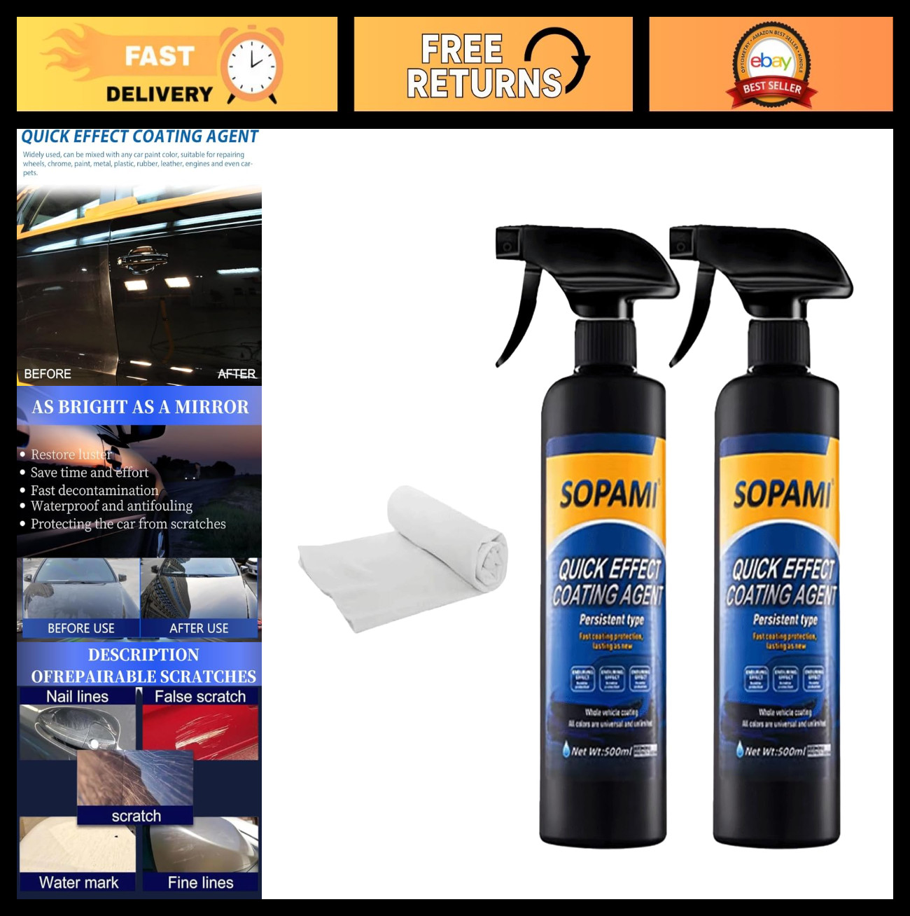 Ceramic Paint Sealant & Coating Spray – Maximum Gloss, Hydrophobic Protection fo