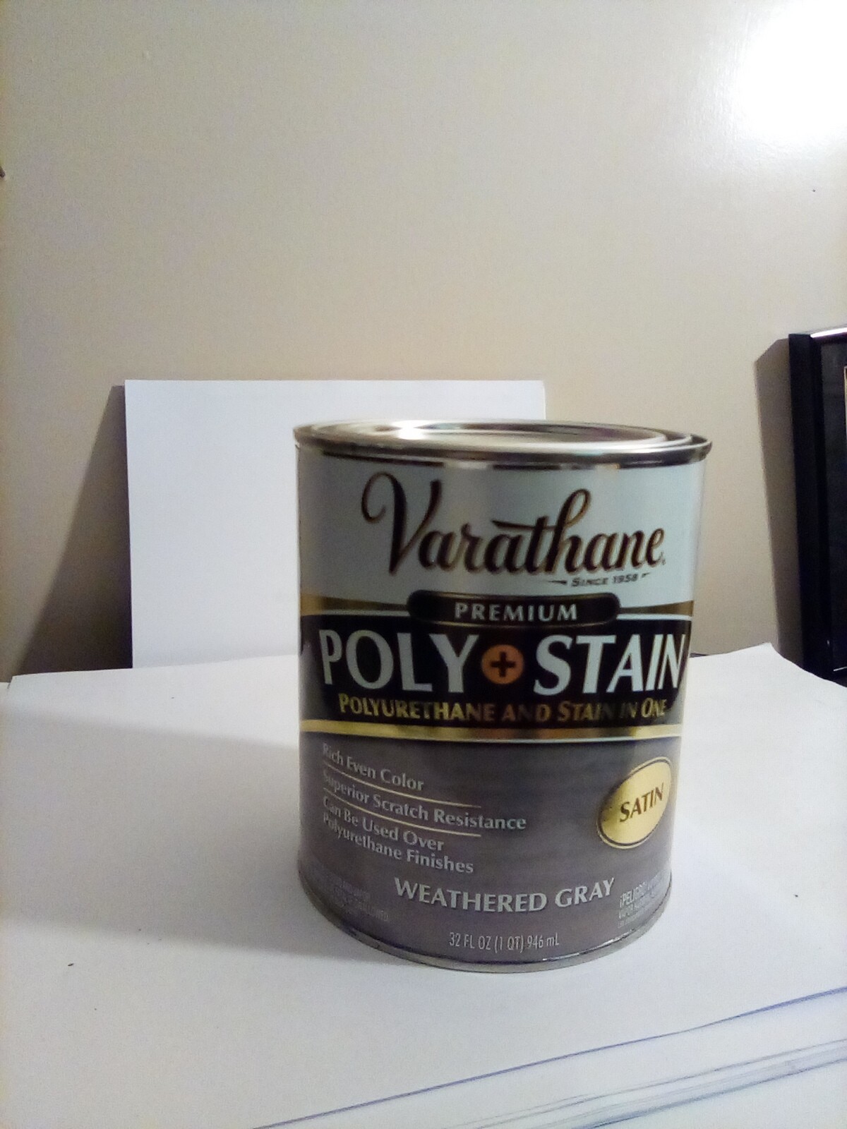 Varathane Premium Poly & Stain Oil Based, WEATHERED GRAY, 1 Qt SATIN FREE SHIP