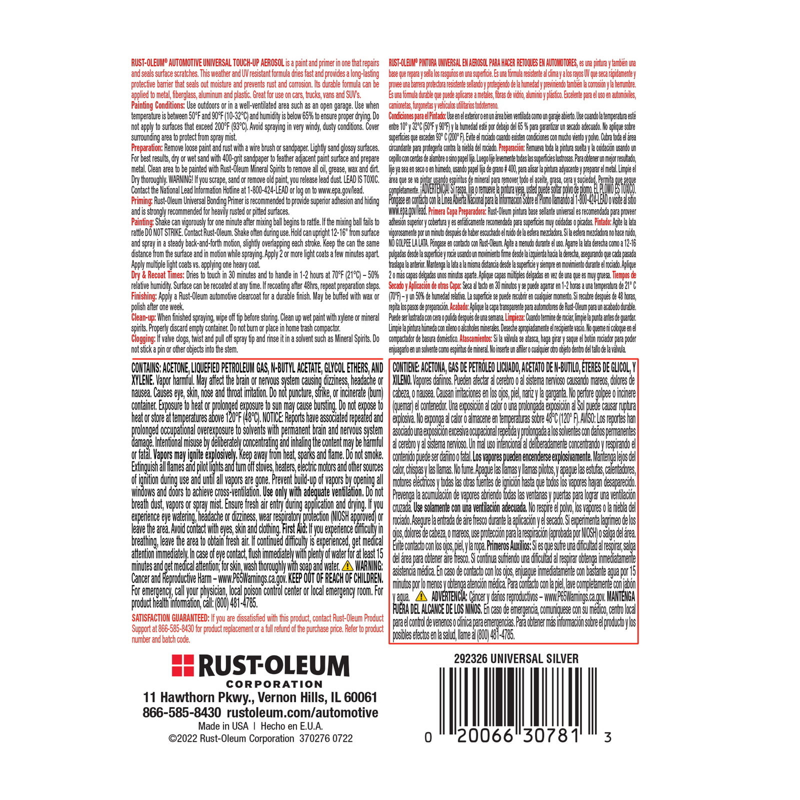Universal Silver, Automotive Gloss Touch-Up Spray Paint and Primer I