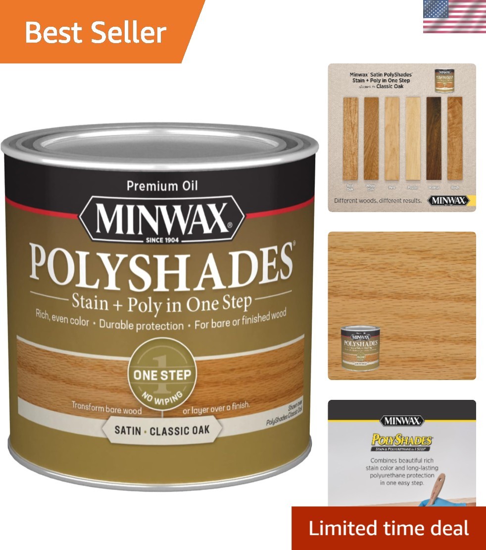 PolyShades Wood Stain + Polyurethane Finish – ½ Pint, Classic Oak, Satin