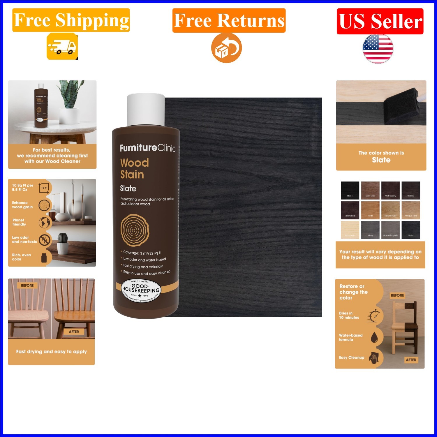 Slate Wood Stain 8.5oz Water-Based, Fast Drying, Indoor/Outdoor Finish