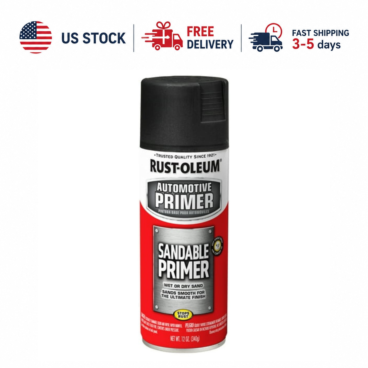 Rust-Oleum Automotive Sandable Primer Spray Black 12 oz (2 Pack)